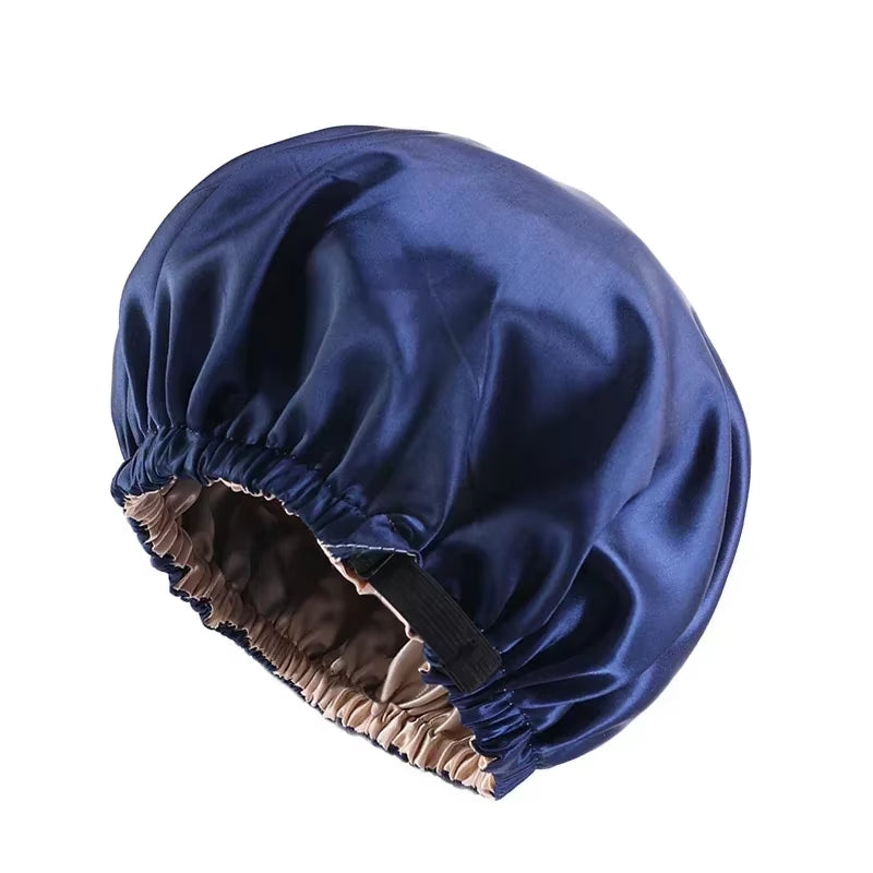 New Women Large Satin Bonnet Silky Night Sleeping Cap Adjusting Button Night Hat Beauty Salon Hair Care Hat Bathroom Products